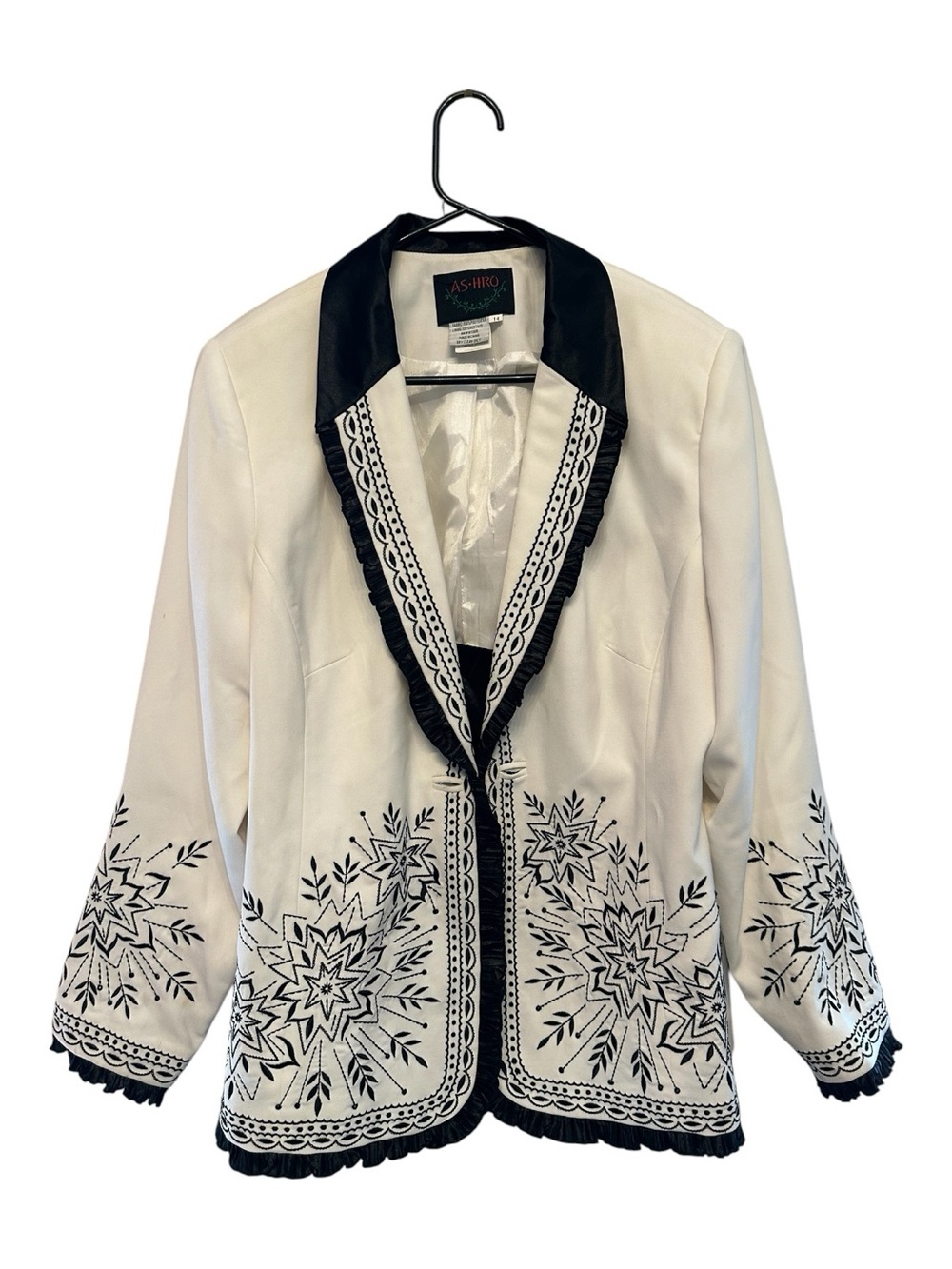 Vintage AS-HRO White Blazer w Black Trim and Western Inspired Design Size 14**